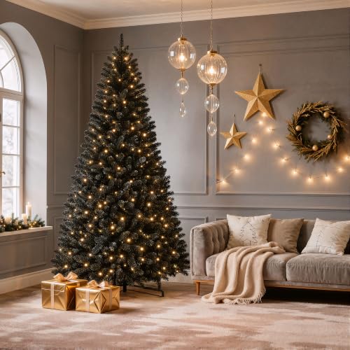 7.5ft Black Artificial Christmas Tree with 1258 Tips - Halloween Holiday Decor