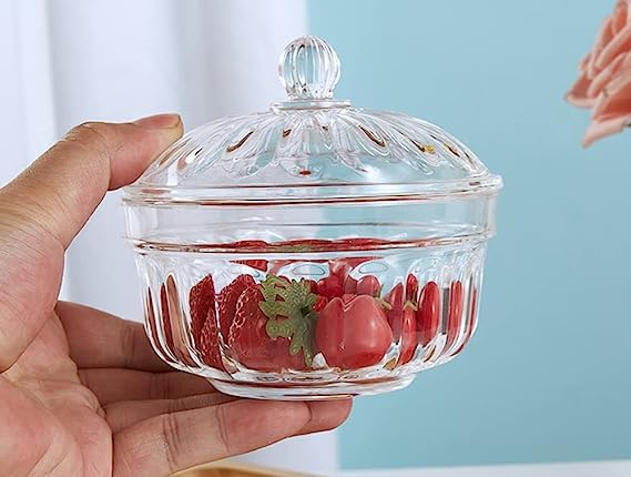 Plastic Candy Dish Sugar Bowl with Lid - Kitchen Food Storage Container