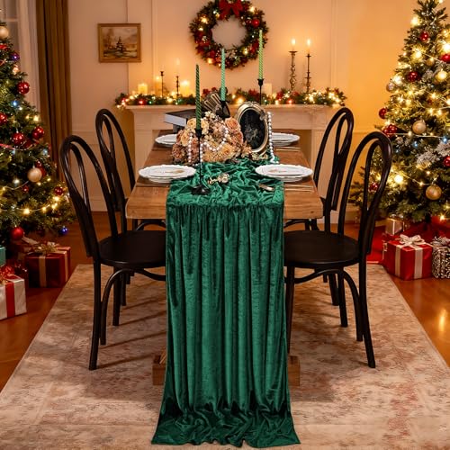 Velvet Table Runner Set - Emerald Green 29x120 Inch 3-Piece Christmas Decor
