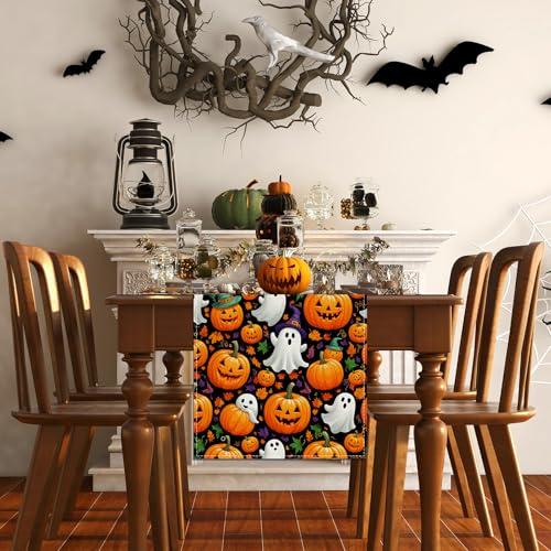 Halloween Table Runner Ghost Pumpkin Decorations for Home Decor, 13x72 Inches