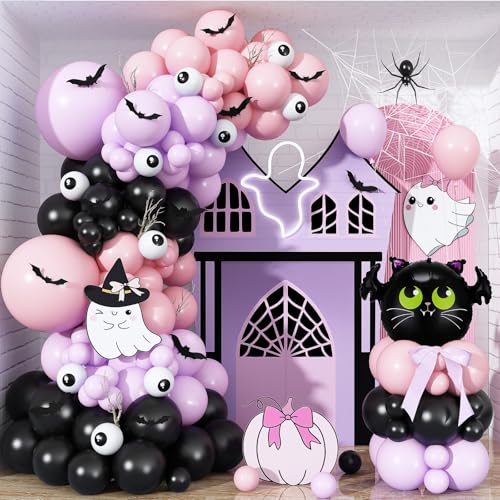 Pink Purple Black Halloween Balloon Arch Kit with Spooky Decorations - Froova