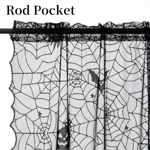 Halloween Black Lace Curtains 95 Inch Long with Cobweb Pattern - Pack of 2