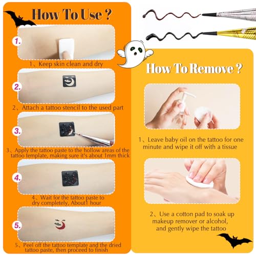 MuseLuxe Temporary Tattoos Stencils Kit - 4 Pieces with Ink & Accessories