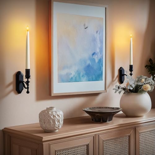 Ivory Flameless Taper Candles with Remote & Timer - 12 Pack, 9.6 Inch LED Window Candlesticks