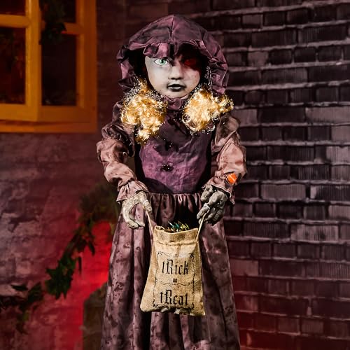 4ft Creepy Animatronic Doll Halloween Decorations - Light Up Eyes Sound Activated Horror Prop