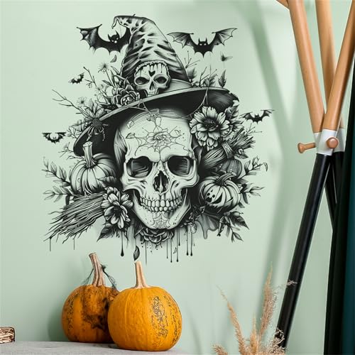 Halloween Wall Stickers Decals Set - Skeleton Pumpkin Bat Haunted House Decor