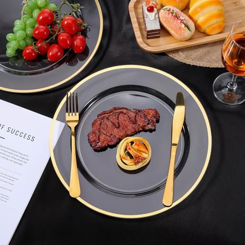 25 Pack 12-Inch Gold Trim Clear Plastic Charger Plates for Events and Weddings