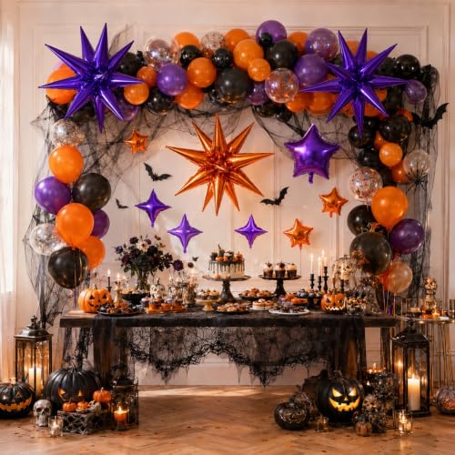 Purple Orange Star Balloon Set - Halloween & Party Decor, 14 pcs