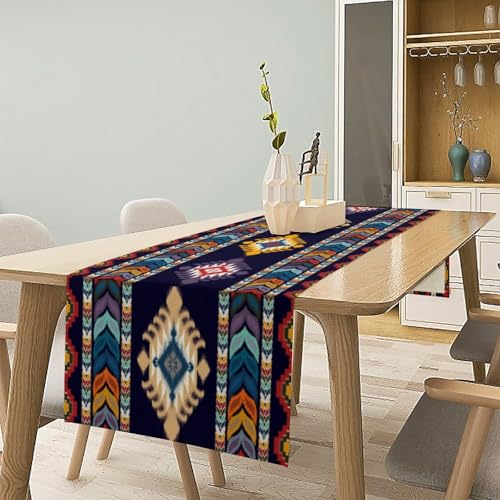 Colorful Boho Native Western Table Runner 13x60in Ethnic Geometric Decor