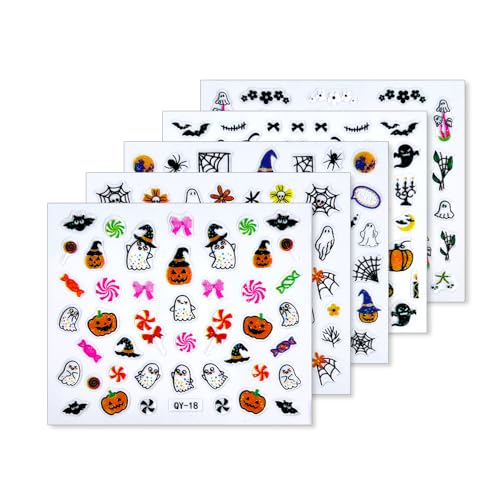 Halloween Nail Art Stickers Decals - Ghost Pumpkin Spider Web Gold Silver Star Variation