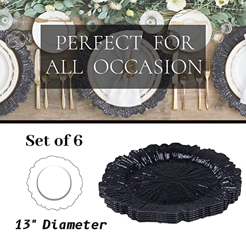 Black Charger Plates Set of 6 - Reef Design, 13-Inch Dinnerware Accessories