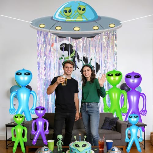 Alien Door Decorations with Tinsel Foil Fringe Curtains - Space Party Supplies