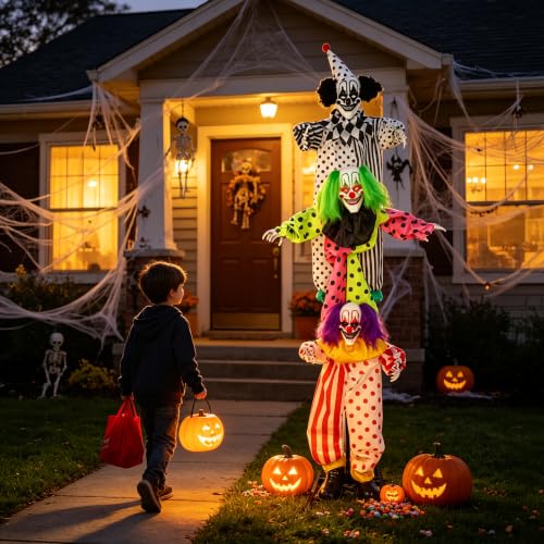 Halloween Clowns Animatronic Decorations - 6ft Outdoor Trick-or-Treat Prop with Sound & Lights - Variation: Clowns