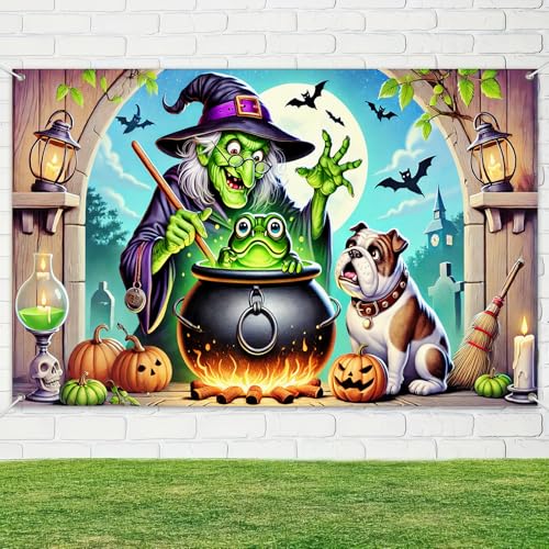 Halloween Haunted House Banner - Dog & Frog Scene, 71x43 in - Halloween Decor with Variation Halloween Decor#004