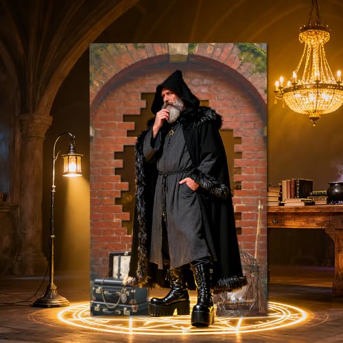 Magical Wizard Door Porch Banner - Red Brick Wall Backdrop Decoration 4.2x6.5 Ft