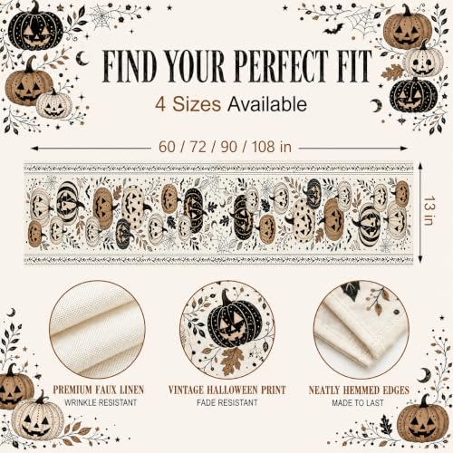 Rustic Pumpkin Halloween Table Runner - 13x72 Inches for Party & Dining