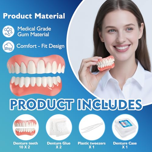Moldable False Teeth - Veneers Teeth for Women & Men, Silicone Dentures Set for Both Upper and Lower, Temporary Dentures DIY at Home Within Minutes Fix Your Smile 1PCS