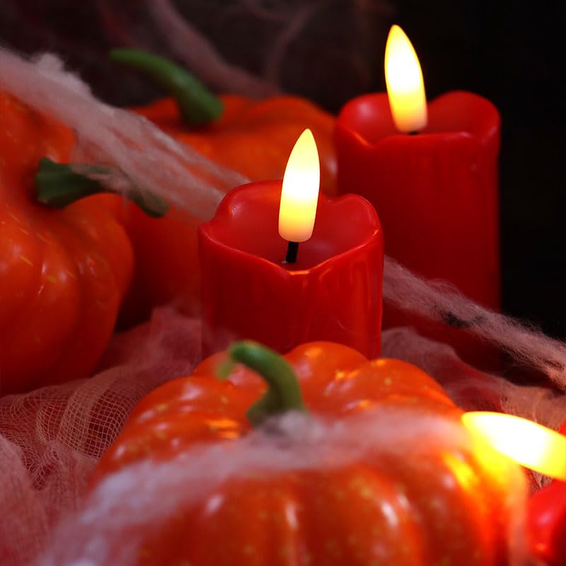 Battery Operated Flameless Votive Candles with Timer - Red Wick LED Lights