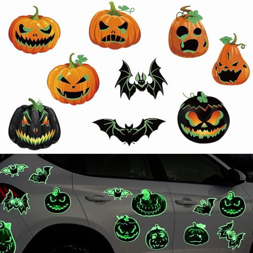 Halloween Luminous Pumpkins Bats Fridge Magnets 9pcs Party Decorations Multi1