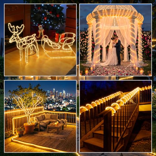 Outdoor Waterproof Rope Lights 33FT 240 LED Warm White Connectable for Garden & Holiday Decor
