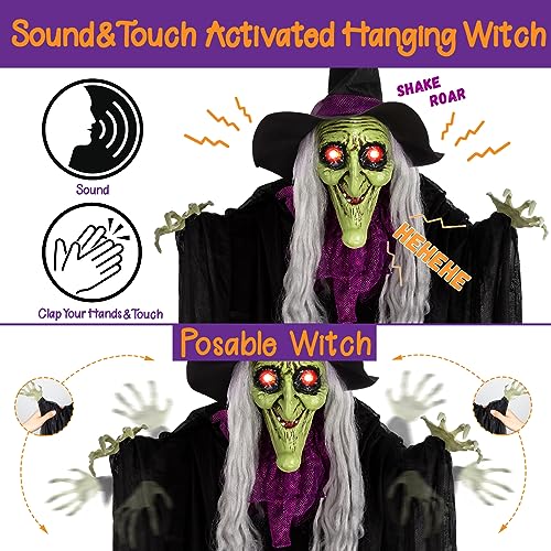 59-Inch Voice Activated Animated Witch Halloween Decoration with Glowing Eyes & Sound Effects