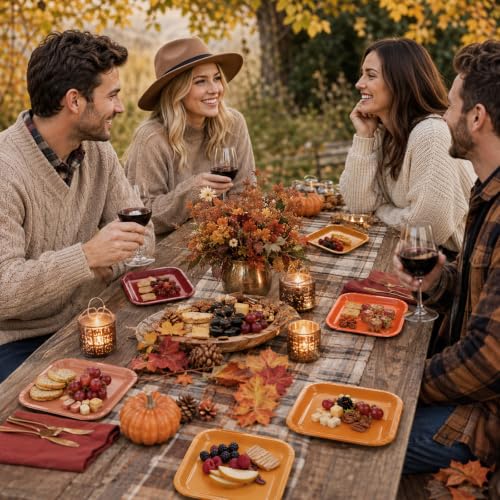 Multicolor 48pcs Fall Disposable Square Paper Plates 7 Inch Party Decor