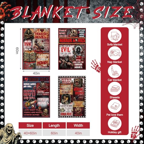 Horror Movies Throw Blankets Set of 4 - 40x60 Inch Flannel Halloween Gift