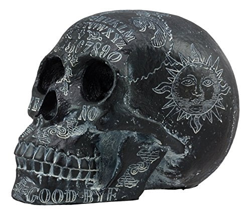 Black Solar Astrology Ouija Spirit Skull Statue - Paranormal Decor, Halloween Centerpiece
