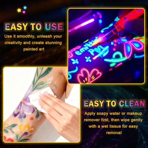 Glow in the Dark Face & Body Paint Markers - 12 Colors for Skin, UV Neon