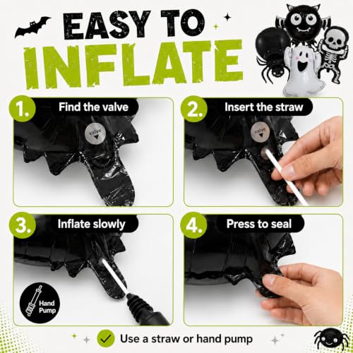Halloween Foil Balloon Set - Ghost Spider Skeleton Bat Decorations for Party