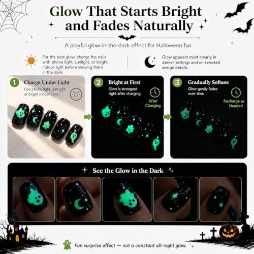 CurvLife Short Square Halloween Glow-in-the-Dark Press On Nails - Phantom Nebula Variation