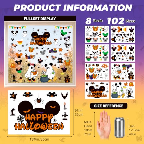 Halloween Window Clings - 8 Sheets Cute Pumpkin Spider Spooky Design - Halloween Party Decorations - Variation: Spooky