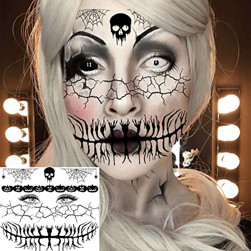 Halloween Face Temporary Tattoos Set - ScaryFace Variation, 4 Sheets, Kids & Adults