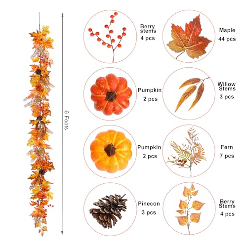 Autumn Maple Leaves Garland with Berry - Fall Decor for Thanksgiving Halloween