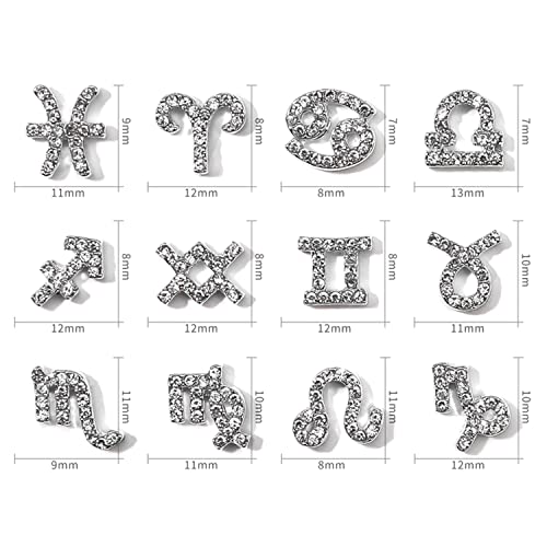 Zodiac Nail Charms Set - 48 Gold & Silver Alloy Signs & Words, Variation 05