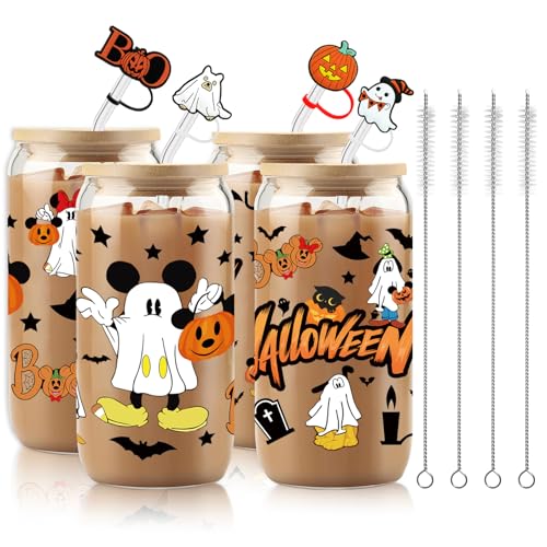 White 4-Piece Halloween Ghost Glass Cups with Lids & Straws - 16oz