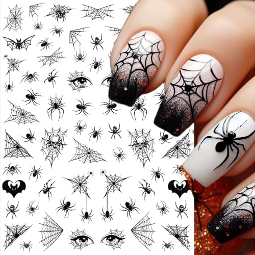 Halloween Nail Stickers Set - 4 Sheets Dark Spooky Web Bat Skull Designs - Variation of Halloween 4 Sheets