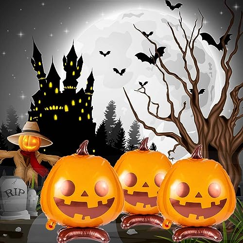 Halloween Pumpkin Balloons Set - 3 Large Foil Pumpkin Balloons for Party Decorations - Variation of Pumpkin Halloween Balloons