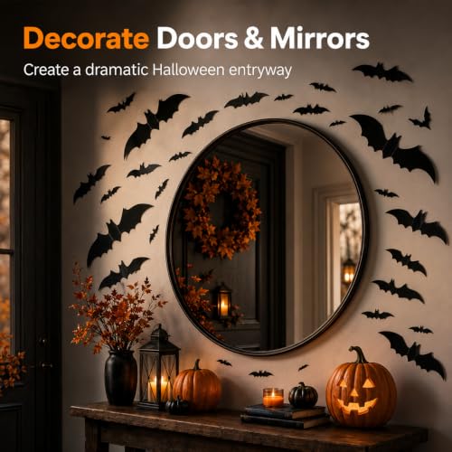 Halloween 3D Bat Decorations Set - 144 Black Indoor Wall & Window Stickers