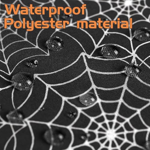 Halloween Spooky Ghost and Spider Web Tablecloth 60x84 Inch Black - Washable & Reusable