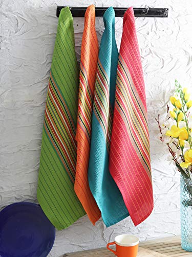 Set of 12 Salsa Style Cotton Kitchen Dish Towels - 16x28 Inches, Multi Purpose Absorbent Waffle Tea Towels