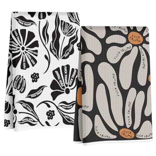 Funny Trump Kitchen Towel Set - Floral Hand Towels, Multi 1517 - 2 Pcs