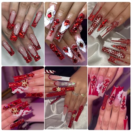 Red Nail Rhinestones Kit - Multi Shapes & Sizes for Manicure & Craft Decoration
