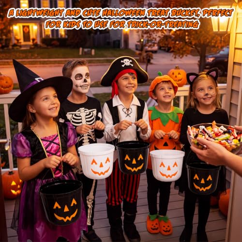 Halloween Pumpkin Candy Buckets 12 Pack - Black & White Plastic Trick or Treat Pails