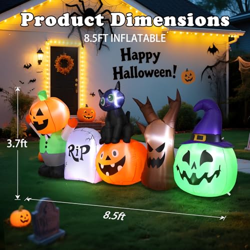 Halloween Inflatable Outdoor Decoration Set - 8.5ft Pumpkin & Black Cat Scene