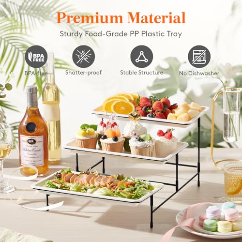12 Inch 3-Tier Plastic Serving Tray for Parties Food Display - Basic