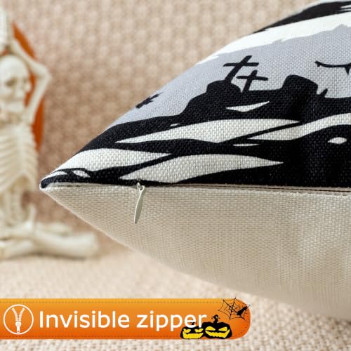 Artscope Halloween Haunted House & Ghost Throw Pillow Cover Set - Bat 16x16 Inches