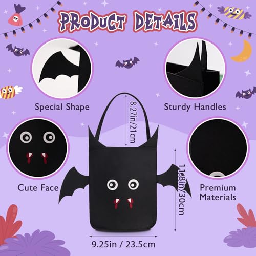 Halloween Trick or Treat Tote Bag for Kids with Handle - Black Bat Design