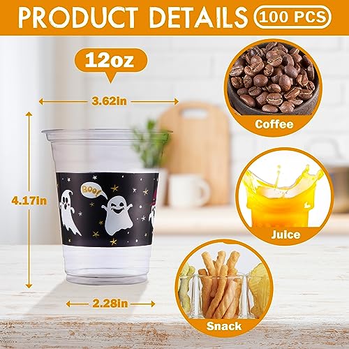 Halloween Ghost Plastic Cups 12 oz Disposable Party Cups Bulk 100 Pack