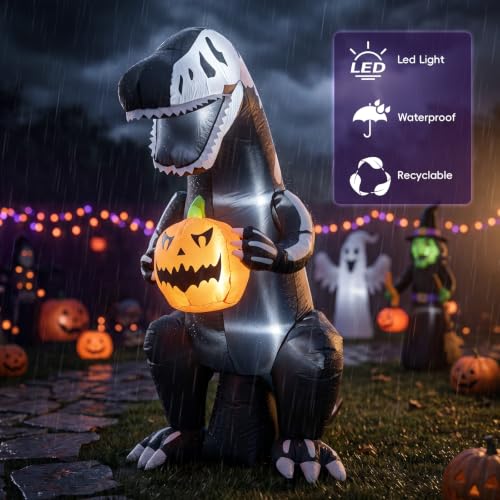 Halloween Dinosaur Pumpkin Inflatable Decoration - 6ft Horror Outdoor Decor - Dinosaur Pumpkin Variation